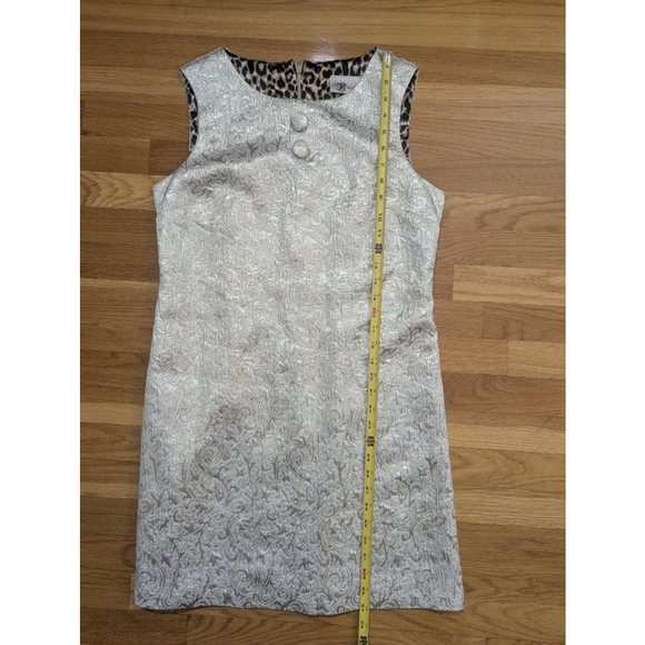 Roulette Brocade Shift Dress Cream Gold Size 12 Leopard Lining - Picture 7 of 10
